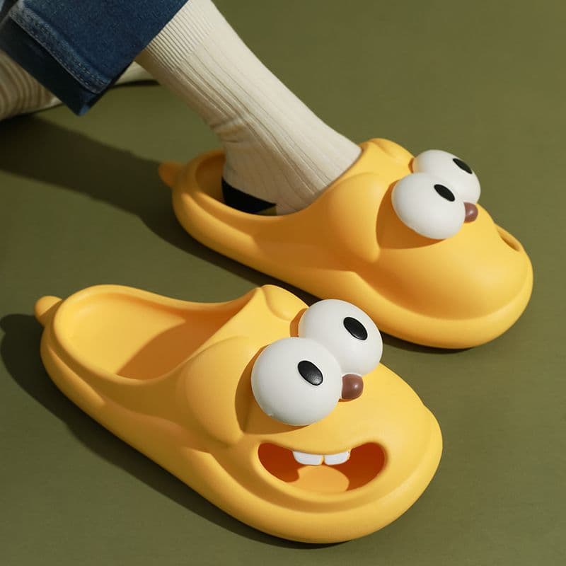 Big Eye Dog Slippers — Yellow